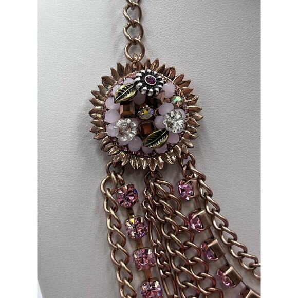 Betsey Johnson Pink Rose Gold-Tone Woven Charm MultiChain Necklace New with Box - Picture 5 of 15